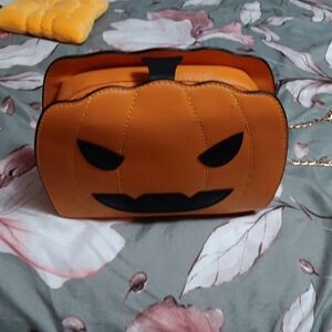 Vibrant Orange and Black Pumpkin Crossbody Bag